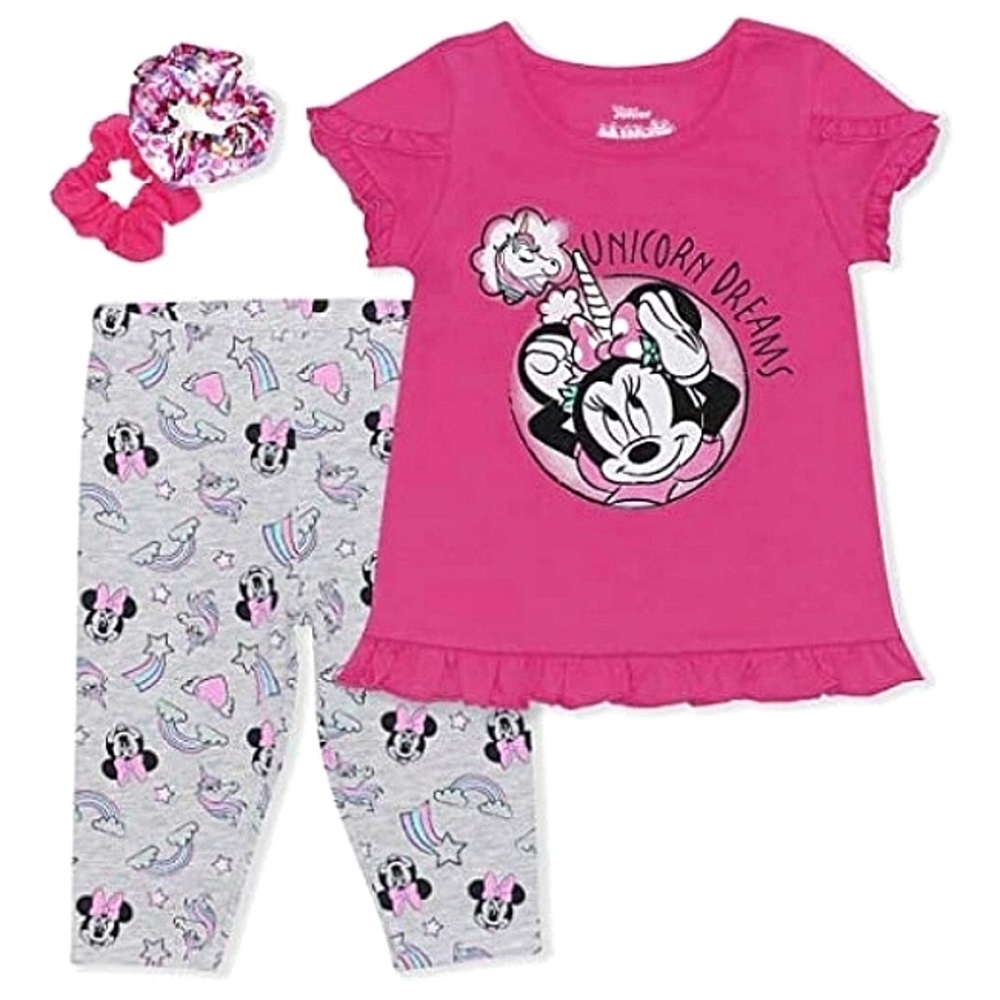 NEW DISNEY Minnie Mouse Toddler 3 pc Short Set & Ponytail Scrunchies 2T